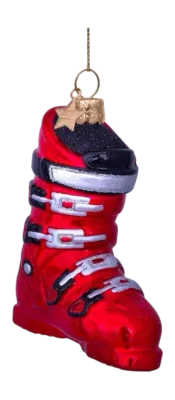 Ornament glass red ski shoe H9.5cm