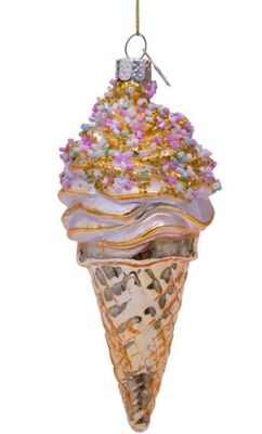 Ornament glass gold ice cream with hologram glitters H15cm Ornament glass gold ice cream with hologram glitters H15cm