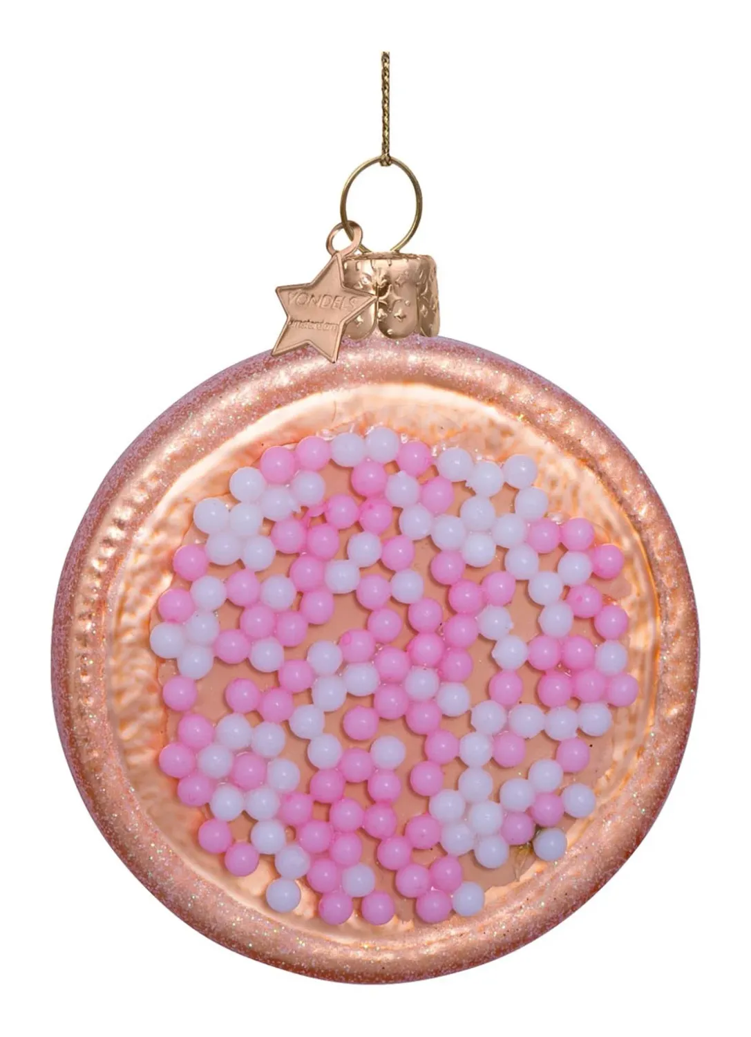 Ornament glass pink/white Dutch beschuitje H8.5cm w/box