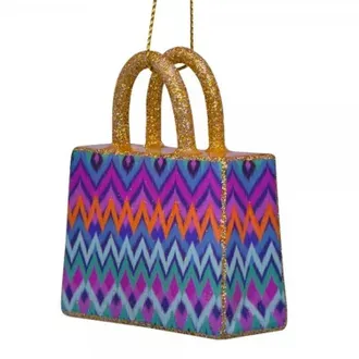 Ornament glass pink/blueshopper w/stripes print H7cm