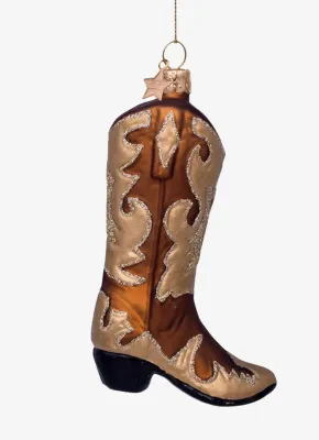 Ornament glass brown w/gold glitter cowboy boot H10.5cm Ornament glass brown w/gold glitter cowboy boot H10.5cm
