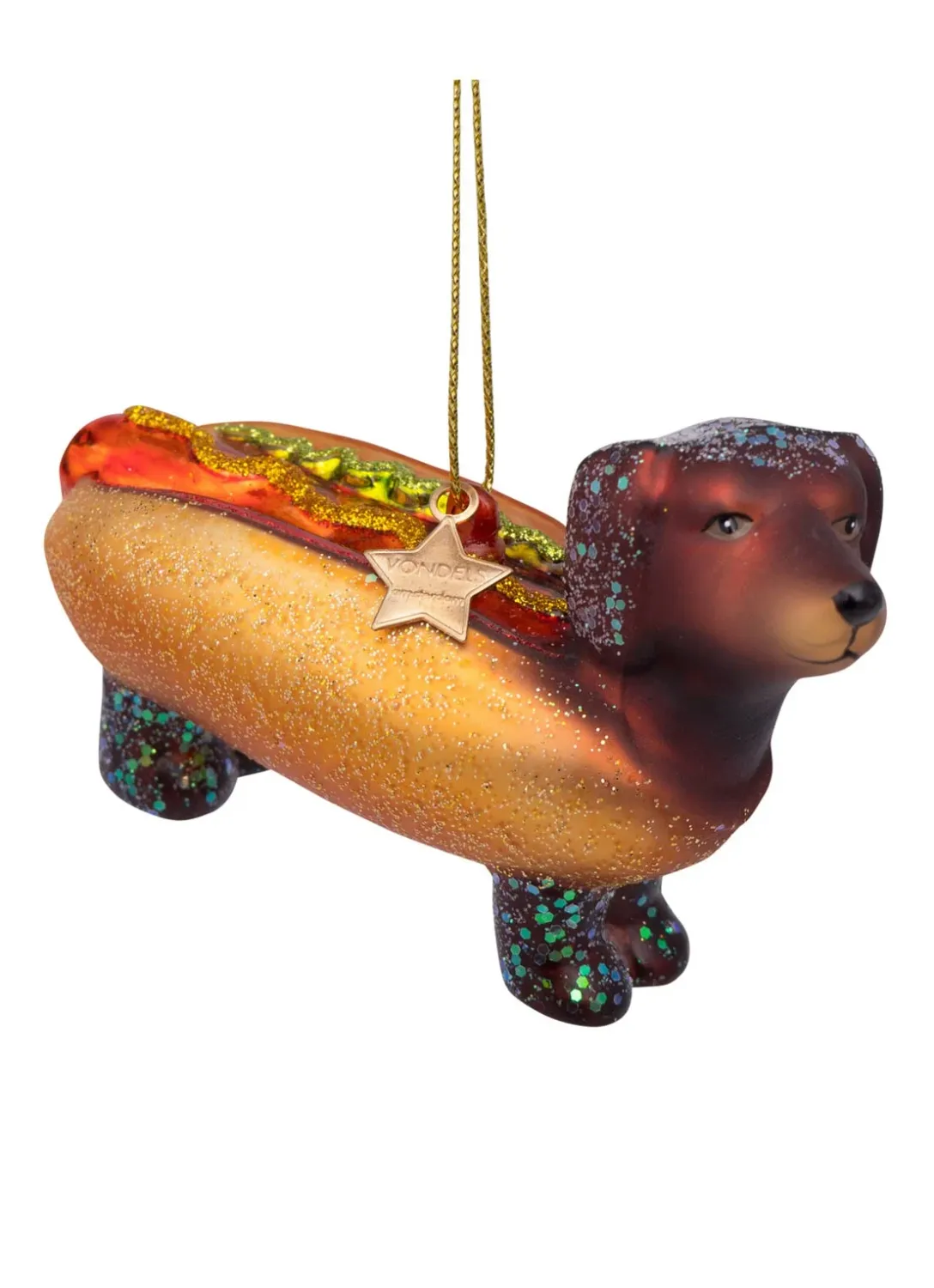 Vondels Hotdog Teckel Kerstbal Roze 6 cm