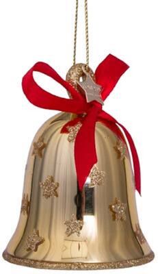 Vondels Kerstbel Kerstbal Goud met Rode Strik 8 cm Vondels Kerstbel Kerstbal Goud met Rode Strik 8 cm