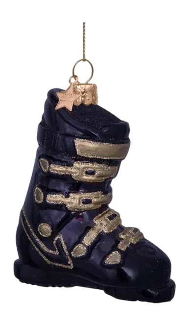 Ornament glass black ski shoe H9.5cm