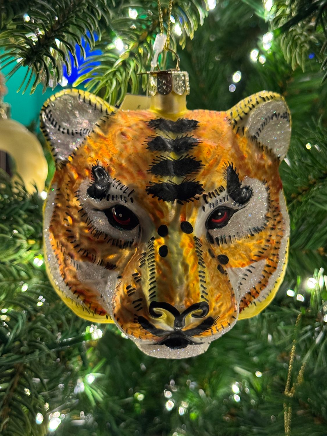 Ornament glass gold/black tiger head H11cm