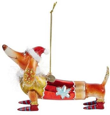 Vondels Teckel met Kerstmuts Kerstbal Bruin 9,5 cm