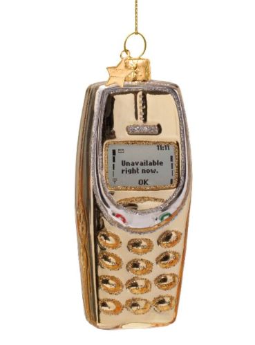 Ornament glass shiny gold cellphone H10cm