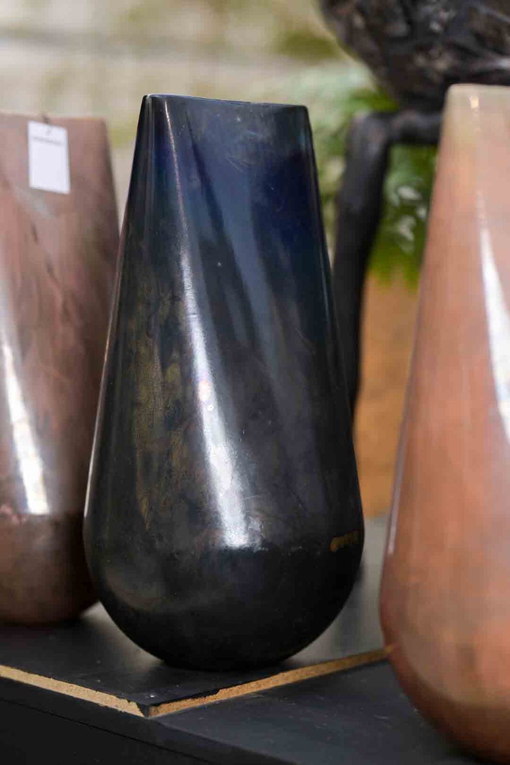 Obus Ellipse Black/Silver 30 x 60 cm | Designvaas met zwart-zilveren glans en ovale vorm