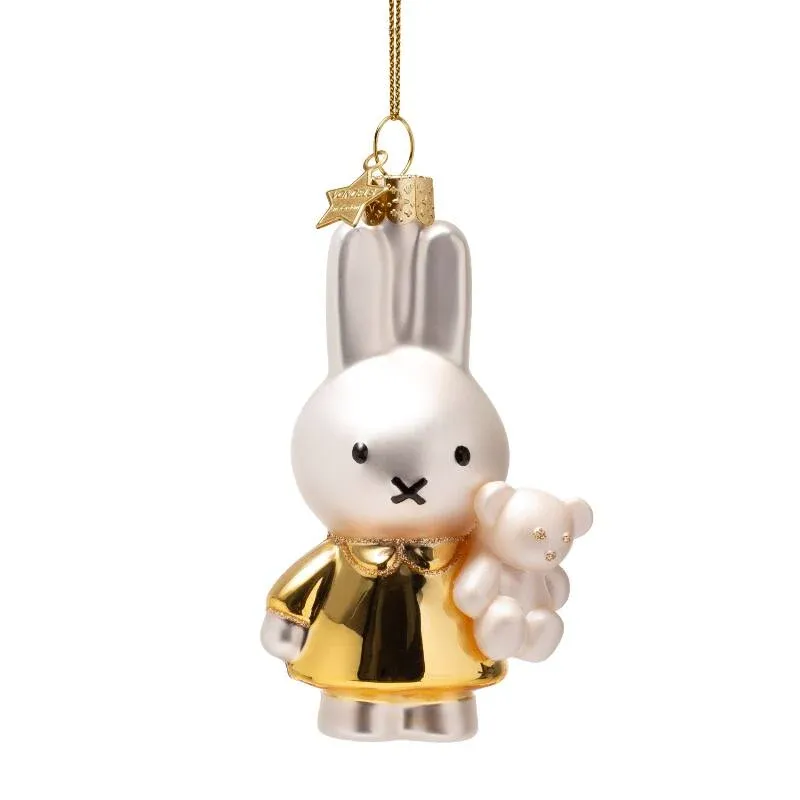 Vondels Nijntje Baby Kerstornament Goud met Beer 11 cm – Glazen Kerstbal in Cadeaudoos