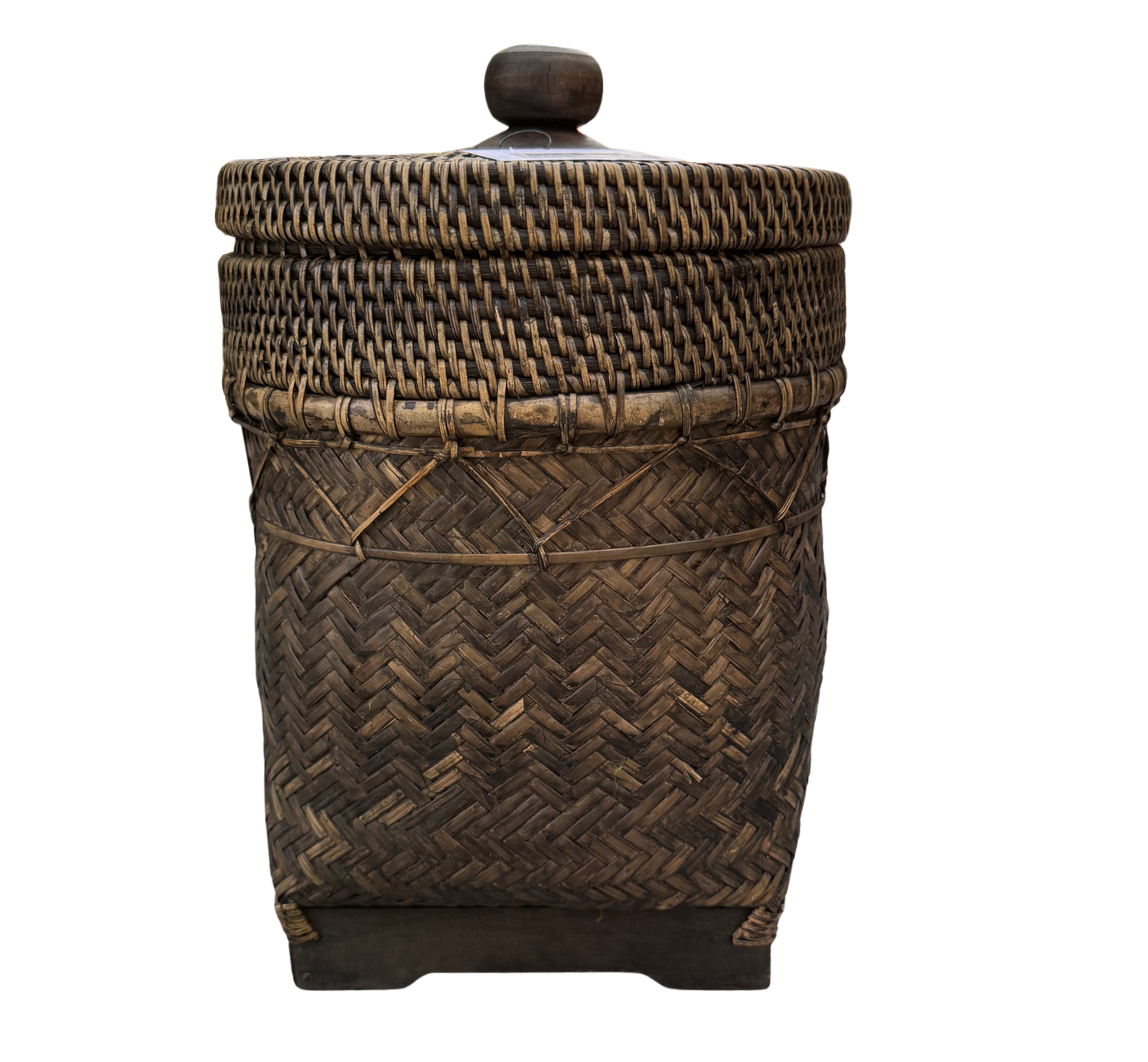 Bamboemand Vierkant Donker met Deksel - Small