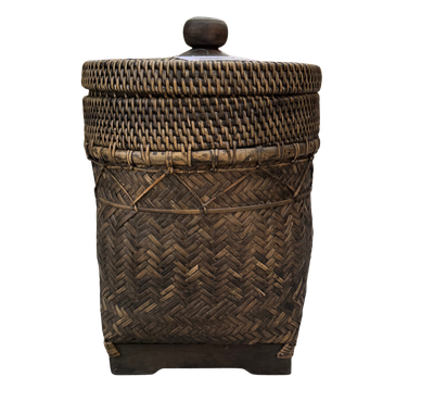 Bamboemand Vierkant Donker met Deksel - Small