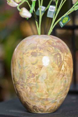 Livin’ Beauty Vaas Goud Elegance Pearl 35 cm | Handgebakken design vaas met parelmoer glans