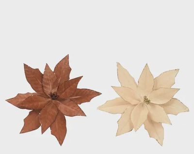 Fluwelen Kerststerren op Clip – Set van 2 | Bruin &amp; Crème | 35 cm