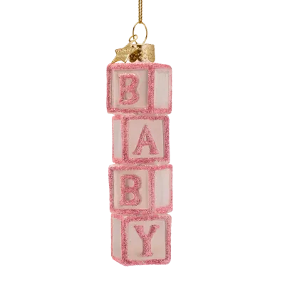Vondels Baby Blokken Roze Kerstornament Glas 11 cm