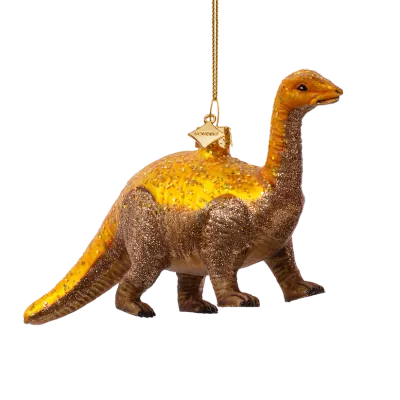 Vondels Dinosaurus Kerstornament met Gouden Pailletten Glas 9 cm