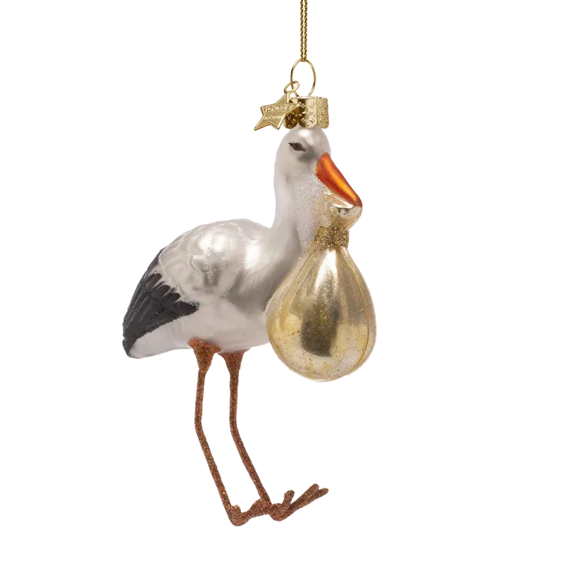 Vondels Ooievaar met Baby Kerstornament Glas 11,5 cm