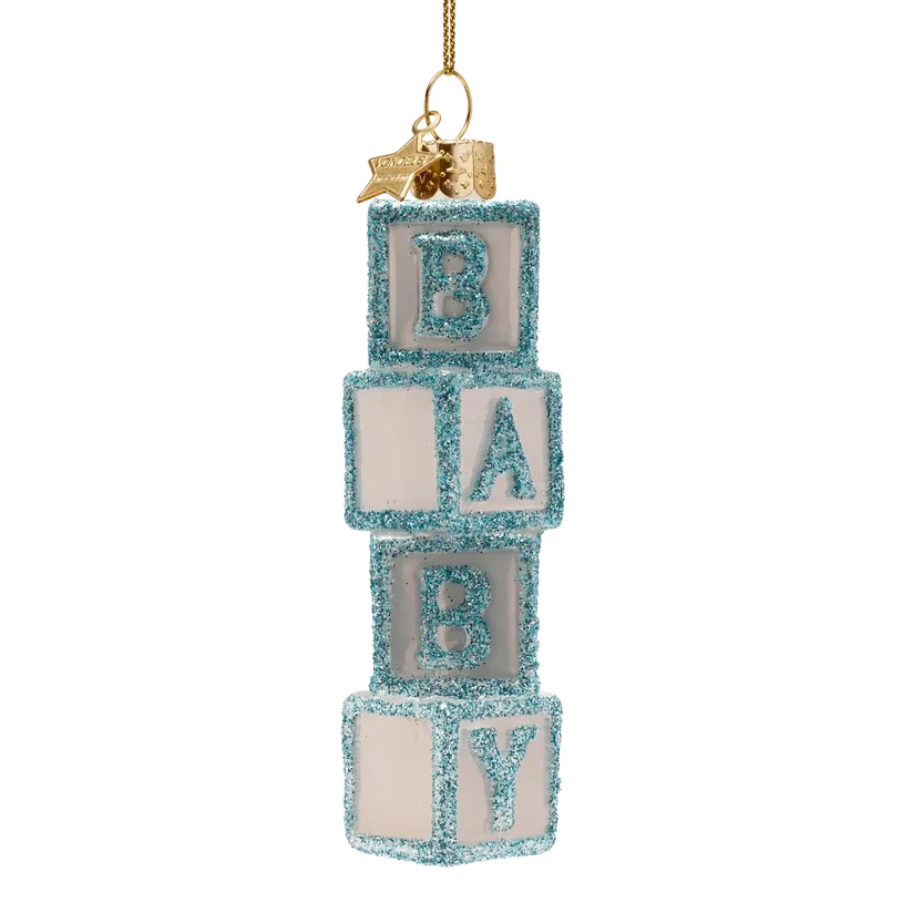 Vondels Baby Blokken Blauw Kerstornament Glas 11 cm
