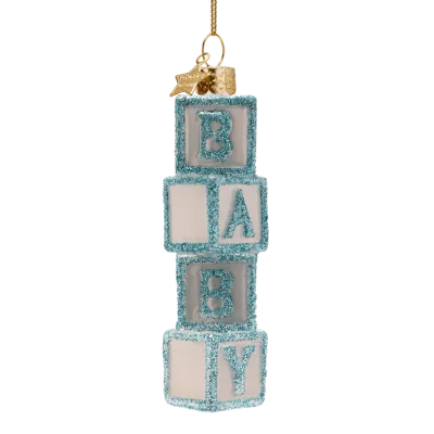 Vondels Baby Blokken Blauw Kerstornament Glas 11 cm