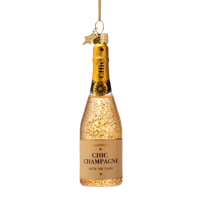 Vondels Champagnefles Kerstbal met Glitters 13,5 cm
