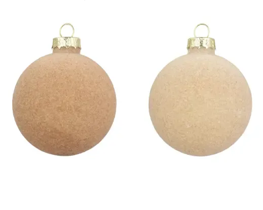 Velvet Glazen Kerstbal Beige Ø15 cm – Assorti per Stuk