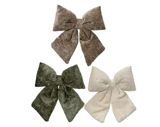 Fluwelen Kerststrik op Clip 21 x 23 cm – Wit, Groen &amp; Bruin Assorti