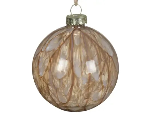 Glazen Kerstbal Pecannoot Bruin Ø8 cm – Transparant met Marmerlook