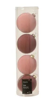 Velvet Glazen Kerstballen Licht- &amp; Donkerroze Ø10 cm – Set van 4