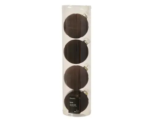 Velvet Glazen Kerstballen Bruin Ø10 cm – Set van 4