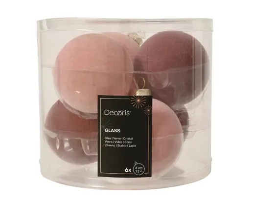 Velvet Kerstballen Roze Mix Ø8 cm – Luxe Kerstdecoratie