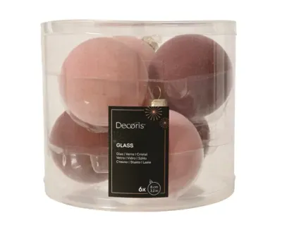 Velvet Kerstballen Roze Mix Ø8 cm – Luxe Kerstdecoratie