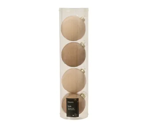 Velvet Glazen Kerstballen Crème &amp; Beige Ø10 cm – Set van 4