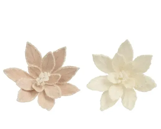 Velvet Kerstster op Clip Ø30 cm – Beige &amp; Wit Assorti
