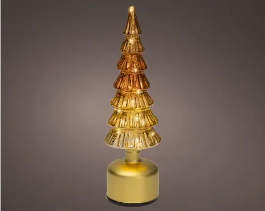 Draaiende Glazen LED Kerstboom Bruin Ø10 x 33 cm – Warm Wit Licht