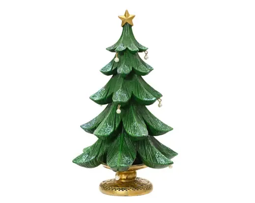 Decoratieve Kerstboom Groen met Parels en Gouden Ster – Polyresin 24 cm