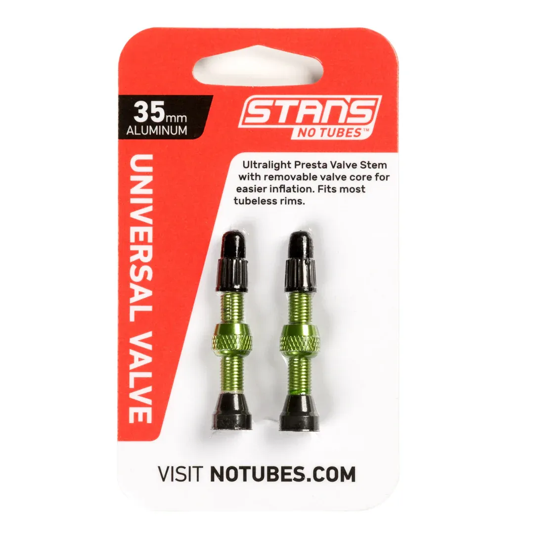 Stan&#39;s Alloy Valve Stem 35mm Universal, Green, pair