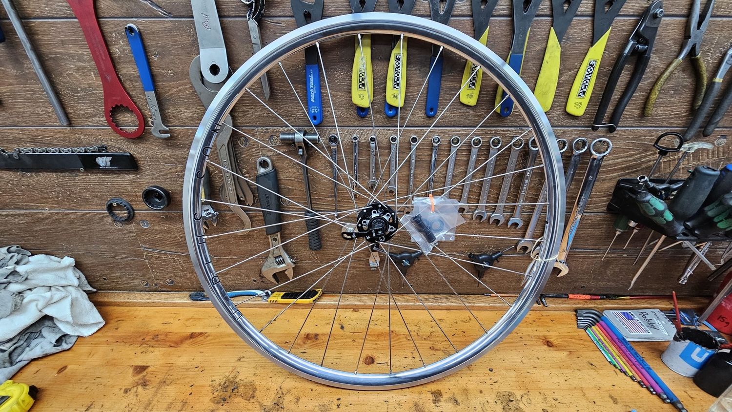 Front Wheel 700c 28h, H Plus Son High Polish Rim / All City Go-Devil Hub
