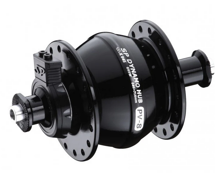 SP PV-8 Series Dynamo Front Hub - PV-8, 6V- 3W, QR x 100mm, Rim, 32H, Black