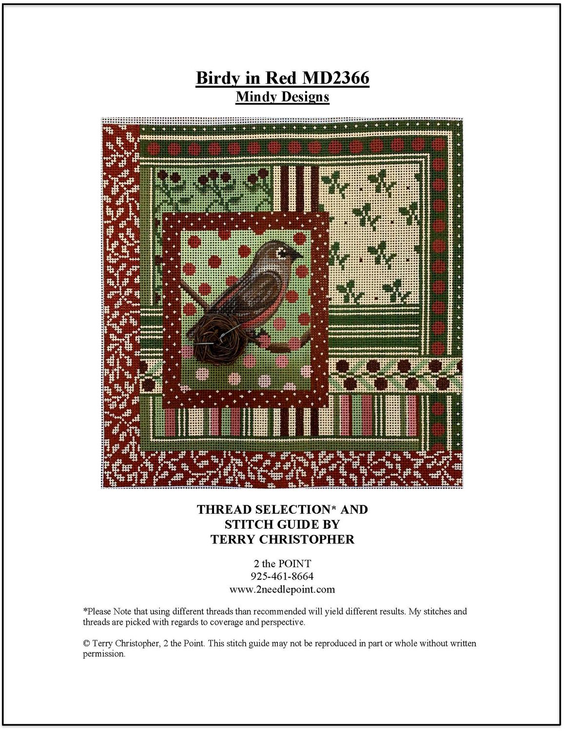 Mindy Designs, Birdy in Red Stitch Guide MD2336