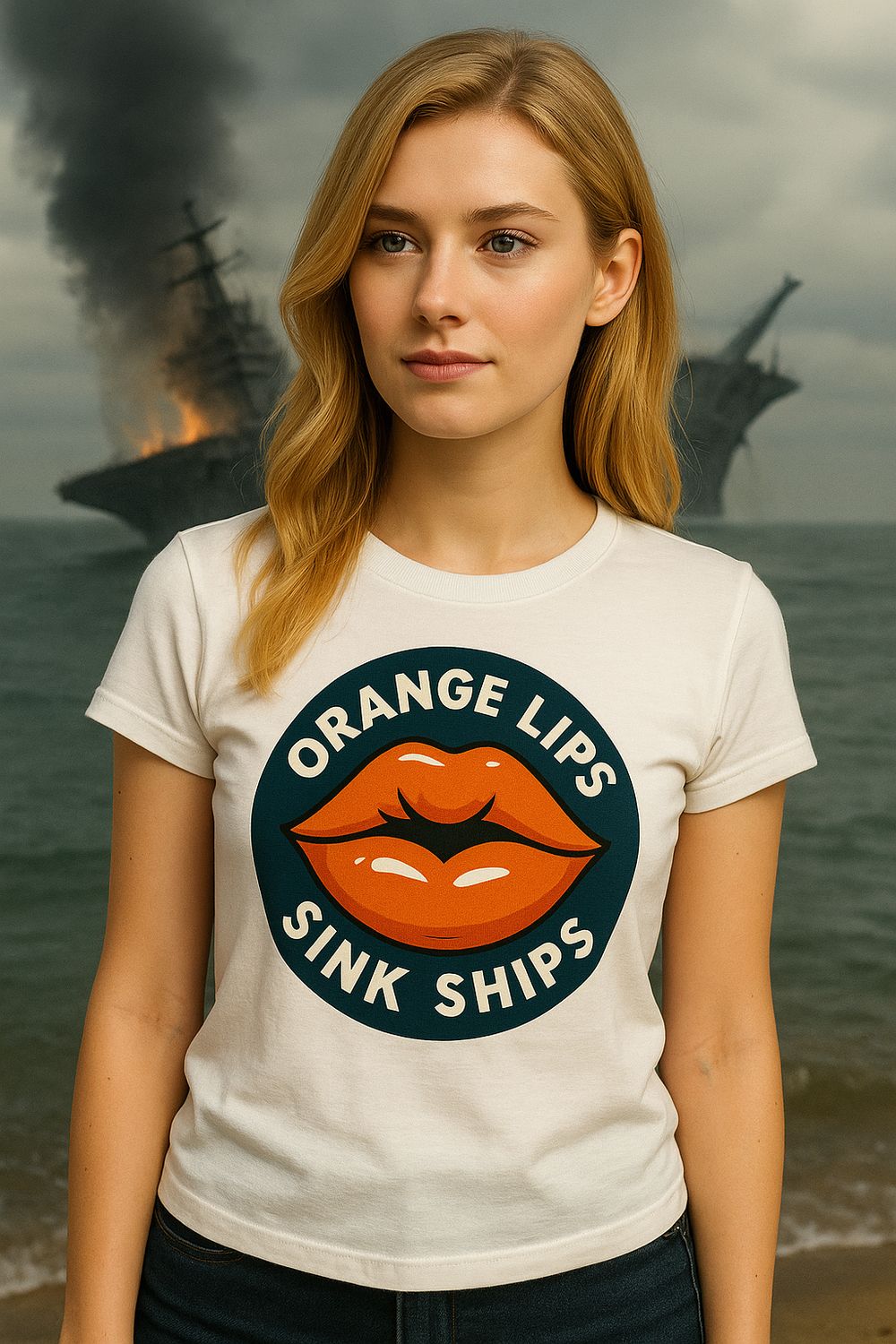 Orange Lips Sink Ships - Women&#39;s (White) Short-sleeve Tee