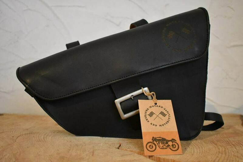 Black Genuine Cow Leather Saddle Bag Vintage Style for Cafe Racer &amp; Custom Motorcycles - &quot;Right side&quot;