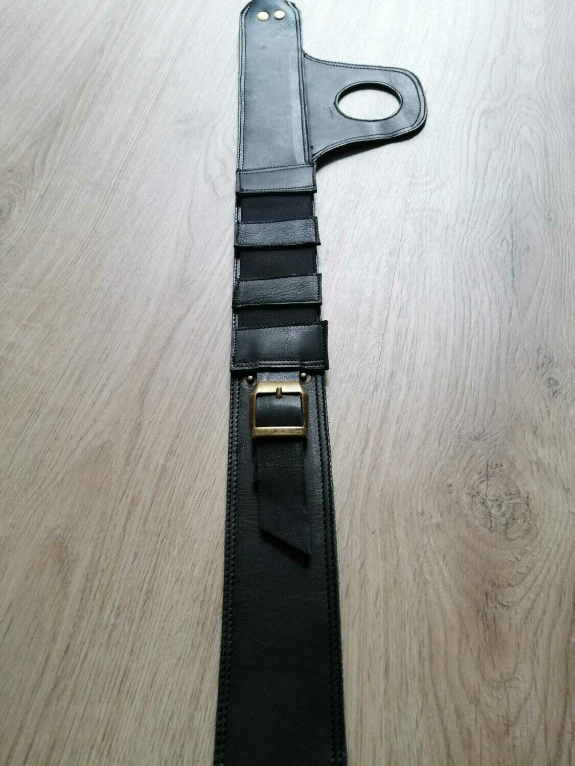 Triumph Street Scrambler &amp; Twin 900 2016/&#39;... Black Genuine Cow Leather Strap for Fuel Tank (12 liter) Vintage Style &quot;Cafe Racer &amp; Custom&quot;