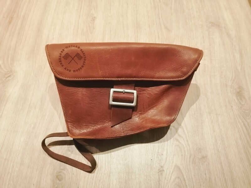 Brown Genuine Cow Leather Saddle Bag Vintage Style for "Cafe Racer &amp; Custom" motorcycles - Left side