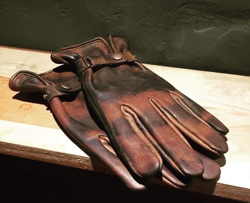 Cafe Racer &amp; Custom style handmade &quot;oxide brown&quot; genuine cow leather gloves