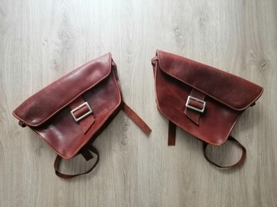 Set of Genuine Cow Leather Bags Vintage Style Color "Oxide Brown" - Cafe Racer / Custom/ Chopper / Bobber