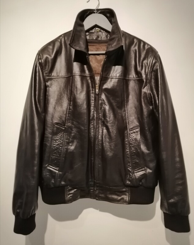 Second hand Helston&#39;s Brown Cowhide Bomber Jacket Vintage Cafe Racer Style - SIZE LARGE