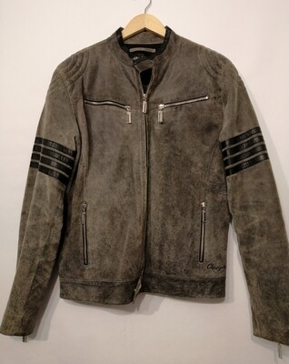 Chevignon France aged effect leather jacket Cafe Racer & Custom style Size L for men - LIKE NEW