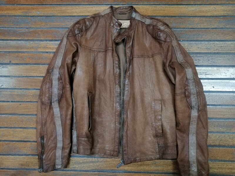 SECOND HAND 90&#39;s Chevignon brown leather biker jacket vintage style size L for men