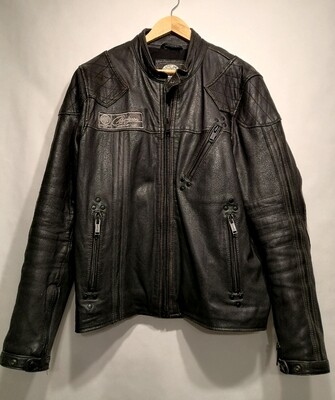 SECOND HAND Men's Black Chevignon Custom Bobber Chopper Style Leather Jacket Size XL