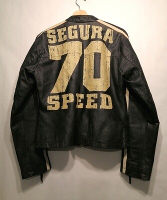 SECOND HAND Segura leather jacket "Cafe Racer" rocker biker style size L for women