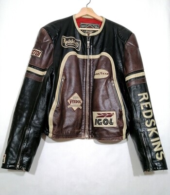 SECOND HAND Unisex Redskins Vintage Biker Leather Jacket from the 80s "Cafe Racer" style